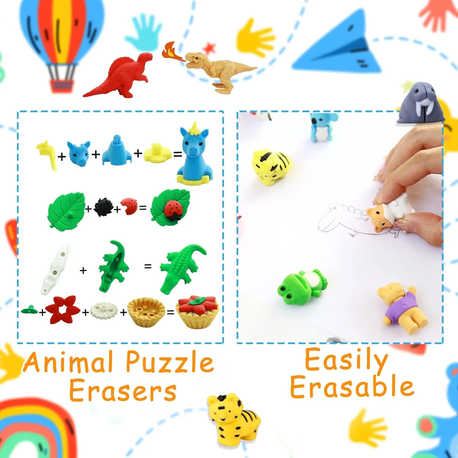 Supplies 3D Puzzle Erasers Party Favors Easter Egg Fillers Random quote Style 102PCS Animal Erasers Bulk Desk Pets for Kids Treasure Box for Classroom Rewards Back to School 