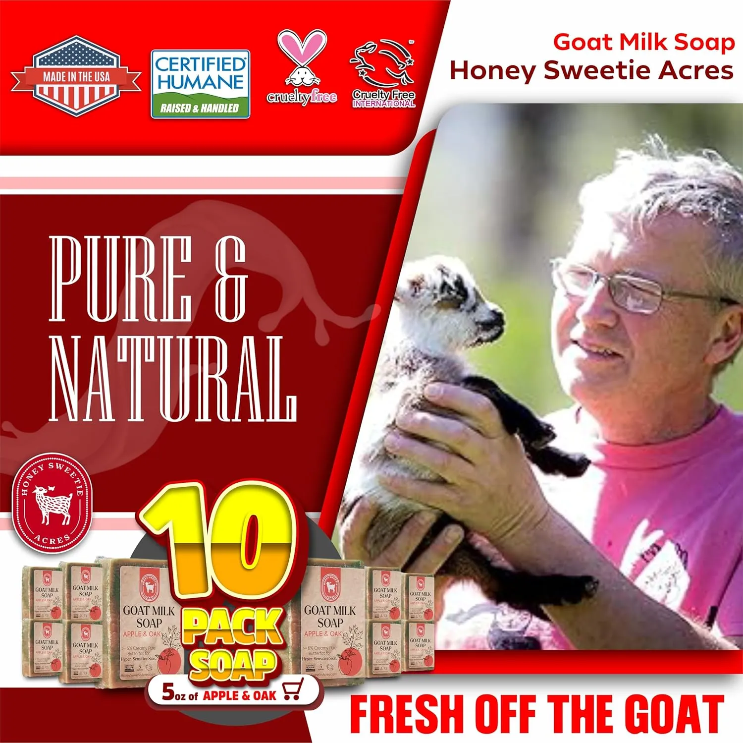 Sweetie Acres 10-Pack of Apple Oak Goat Milk Soap - learner Handmade 5 oz Bar, Made with Natural Ingredients, Moisturizing & Gentle, Made in the USA Honey 