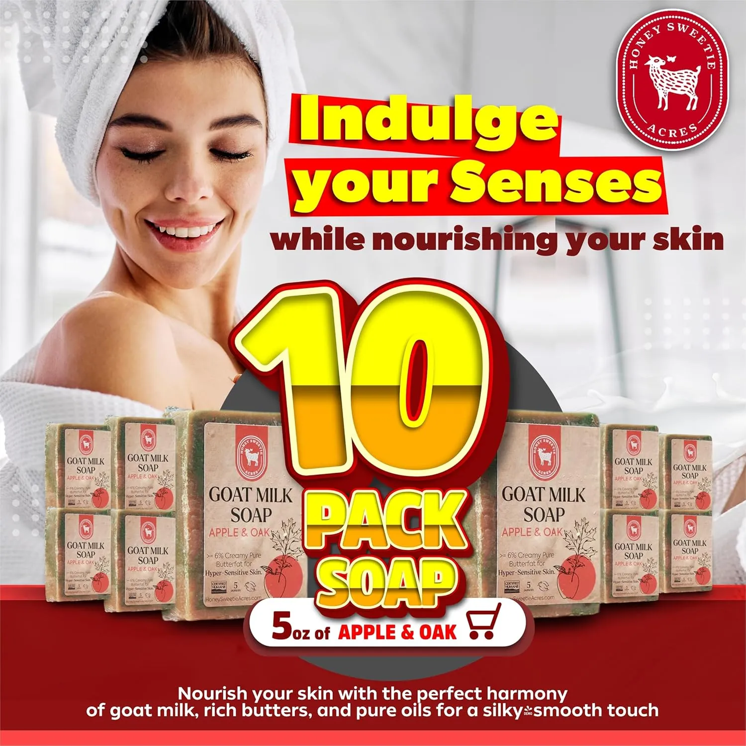 Sweetie Acres 10-Pack of Apple Oak Goat Milk Soap - learner Handmade 5 oz Bar, Made with Natural Ingredients, Moisturizing & Gentle, Made in the USA Honey 