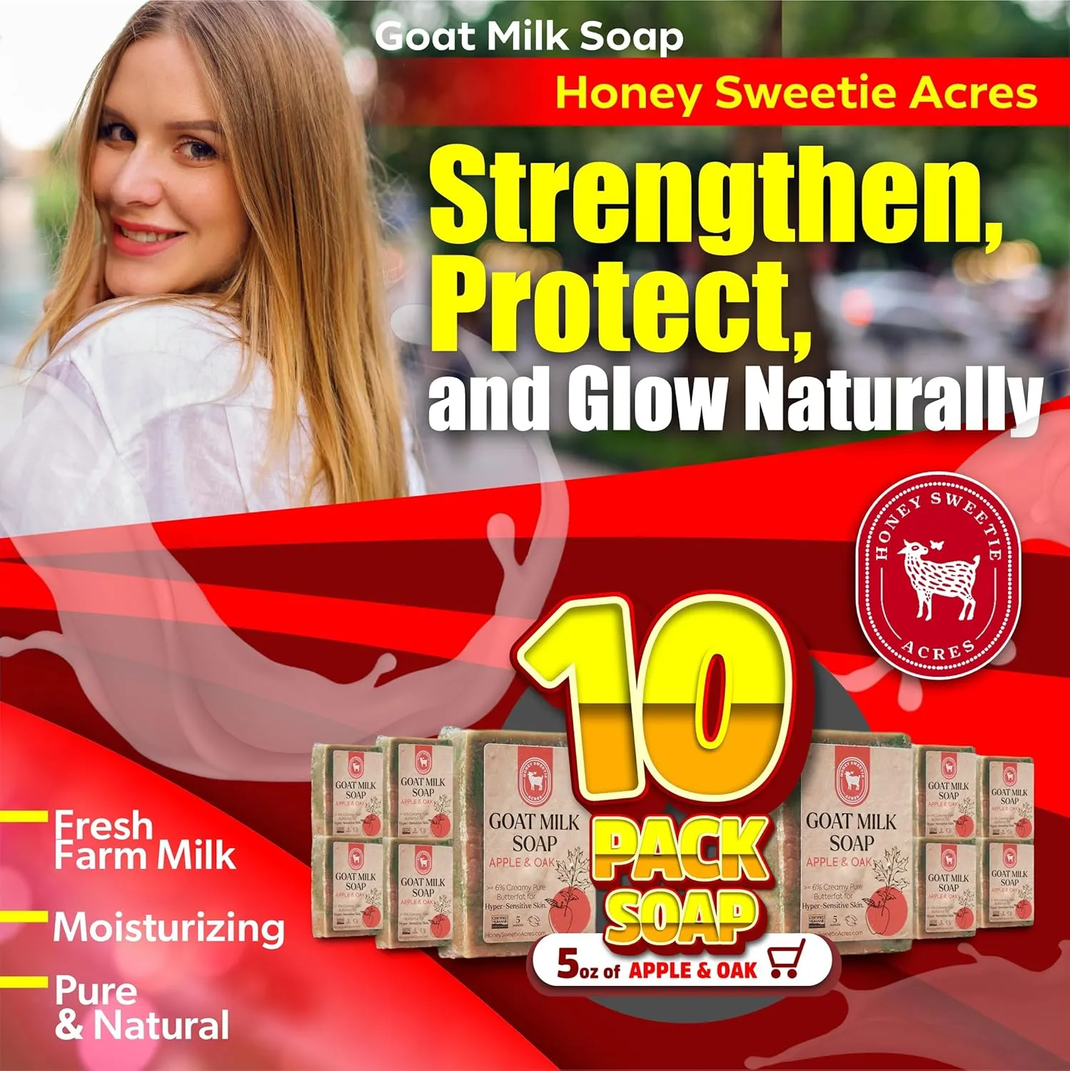 Sweetie Acres 10-Pack of Apple Oak Goat Milk Soap - learner Handmade 5 oz Bar, Made with Natural Ingredients, Moisturizing & Gentle, Made in the USA Honey 