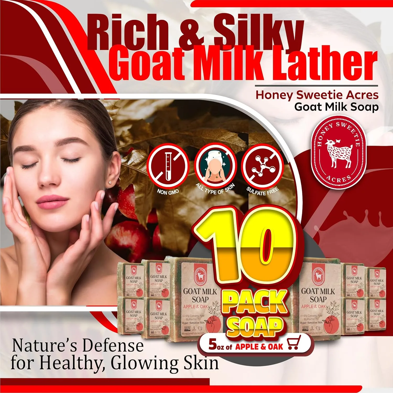 Sweetie Acres 10-Pack of Apple Oak Goat Milk Soap - learner Handmade 5 oz Bar, Made with Natural Ingredients, Moisturizing & Gentle, Made in the USA Honey 