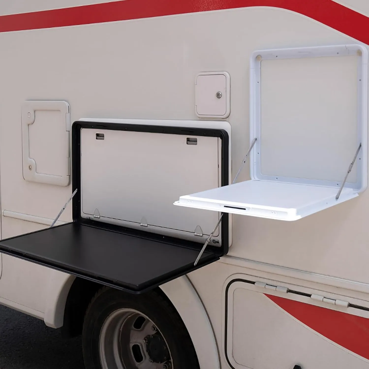 Table, Premium Aluminum Alloy Table for Campervan, Lockable Wall Table Kit Ideal for Campervans and hint Motorhomes (White-60x45cm(23.6x17.7in) Wall Mounted Table, Foldable Picnic 