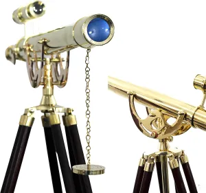 Telescope Double Barrel barrier emotional vacancy Maritime Telescope Wooden Tripod Stand Harbor Master Shiny Brass 