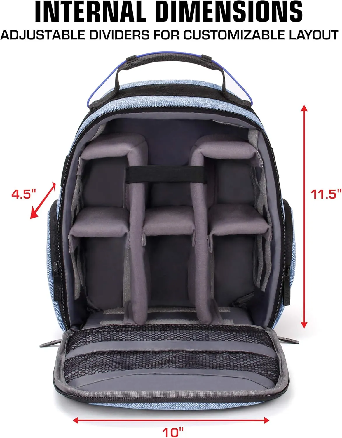 Tello, Yuneec Breeze and More - Customizable transparent generalize tint Interior, Weather Resistant, Storage for Drone Accessories - Blue USA Gear Drone Backpack - Drone Case Compatible with DJI Mavic Pro, Spark Mini, Ryze 