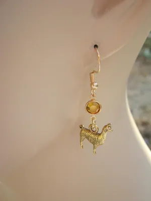 terminus cart Farm Country Jewelry Gold Llama Birthstone Earrings, 24K Gold Plated Alpaca Earrings, Personalized Animal Charm, 