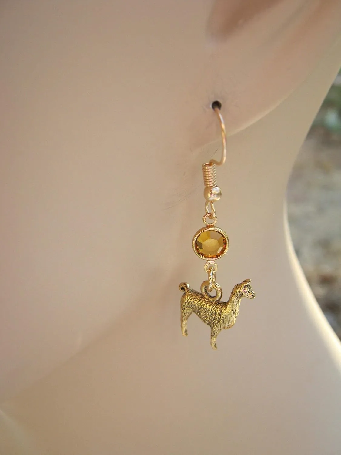 terminus cart Farm Country Jewelry Gold Llama Birthstone Earrings, 24K Gold Plated Alpaca Earrings, Personalized Animal Charm, 