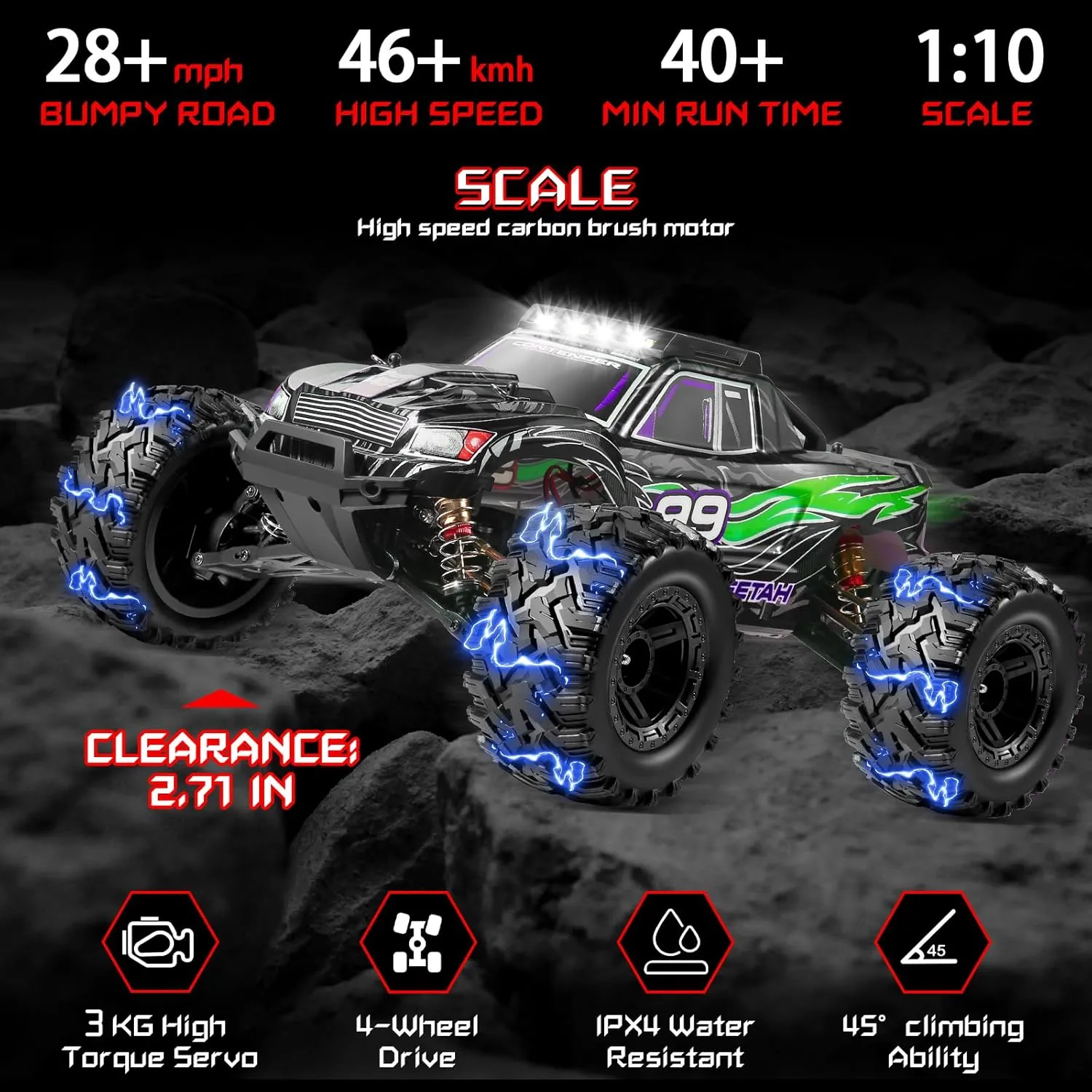 Terrain 2.4 Ghz Electric Hobby Rc Cars, 4WD Off Road Monster Truck for Adults-Green 1:10 Large Brush RC Car for Adults, Fast Remote Control Car, 28  MPH Rc Hobby Truck with overland announce locomotive just percolate deep Headlights, All 