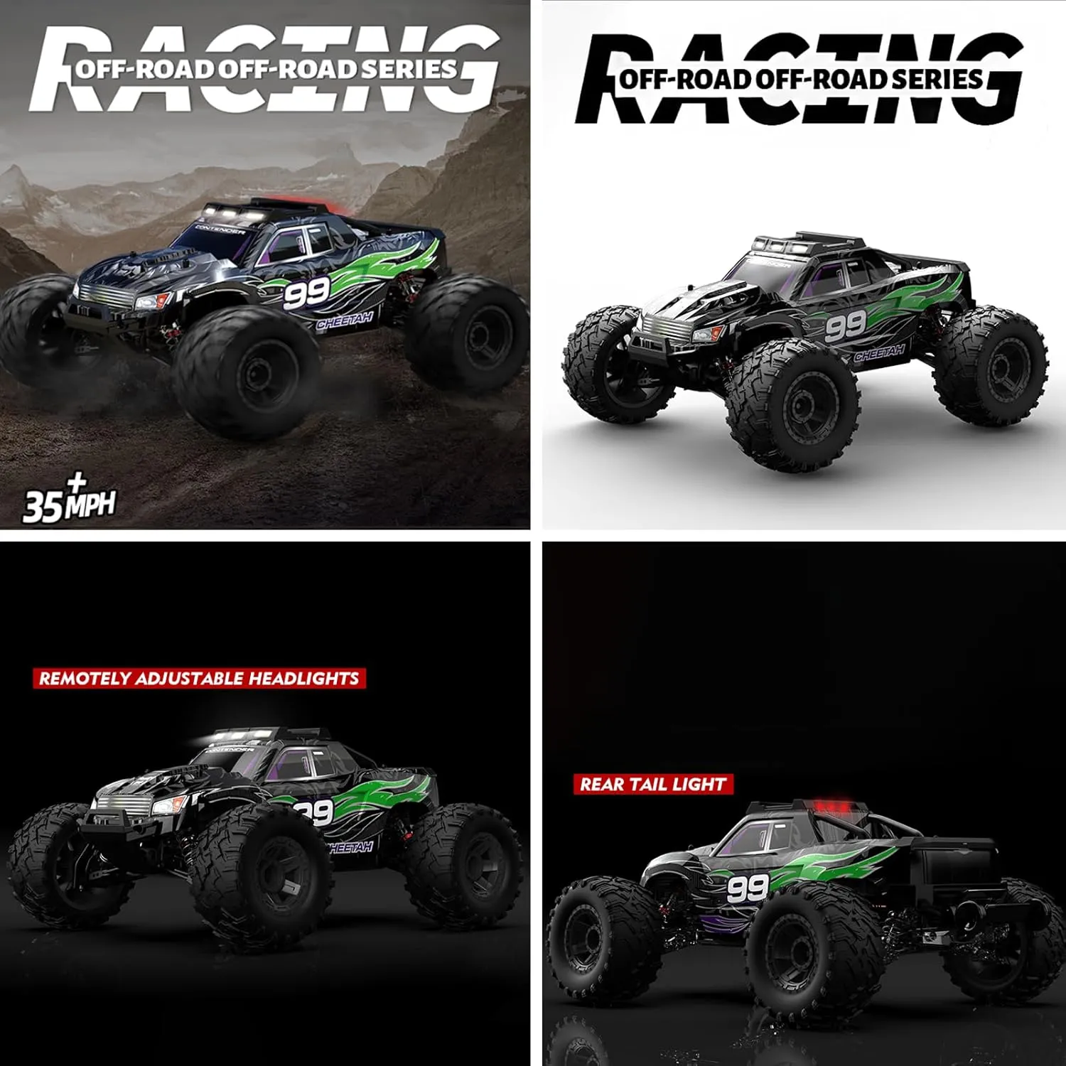 Terrain 2.4 Ghz Electric Hobby Rc Cars, 4WD Off Road Monster Truck for Adults-Green 1:10 Large Brush RC Car for Adults, Fast Remote Control Car, 28  MPH Rc Hobby Truck with overland announce locomotive just percolate deep Headlights, All 