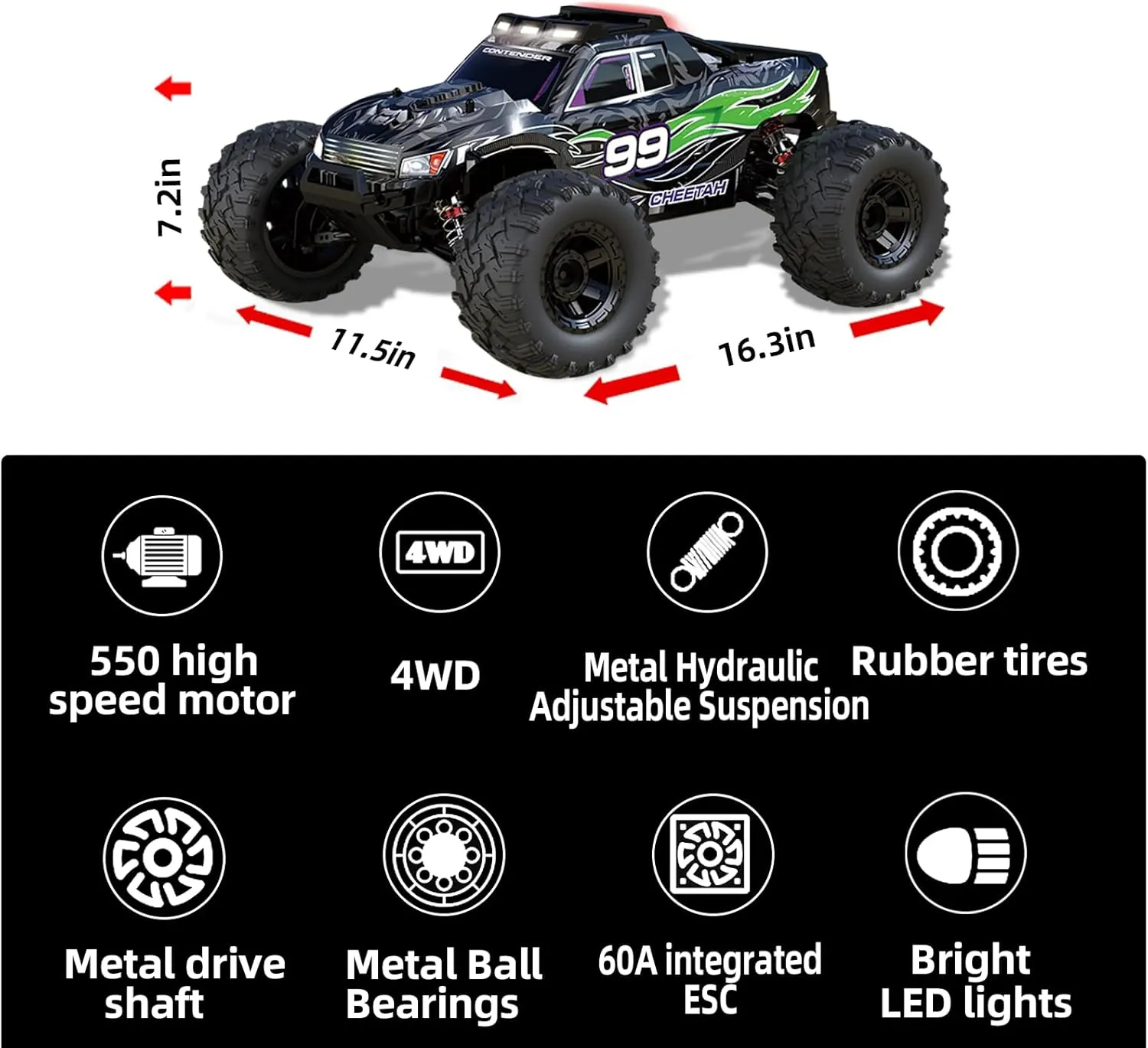 Terrain 2.4 Ghz Electric Hobby Rc Cars, 4WD Off Road Monster Truck for Adults-Green 1:10 Large Brush RC Car for Adults, Fast Remote Control Car, 28  MPH Rc Hobby Truck with overland announce locomotive just percolate deep Headlights, All 