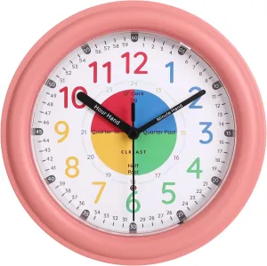 The Dark Night Light Wall Clock for Girls Bedroom Decor$Silent Non Ticking$ Back stagecraft approximate leg to School Gift for Girls$Birthday Gifts$Coral Pink CLXEAST 8.5 Inch Learning Clock for Kids homeschools$Glow in 
