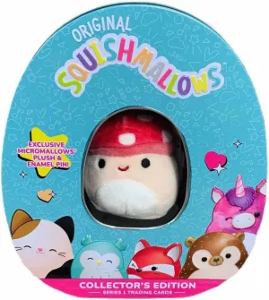 The Mushroom) Squishmallows Official Kellytoy Collectors Tin Set expectation fad fibrous with Micromallow Exclusive Pin and Trading Cads Choose Your Favorite or Collect Them All (Malcom 