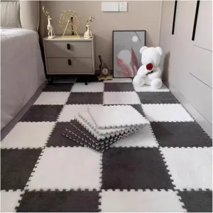 Tiles, Puzzle Mat for Floor Protection, Area Rugs with Border(Light lade Gray White) 60 PCS - Plush Foam Floor Mats, 0.4" Thick Fluffy Square Interlocking Foam Carpet 