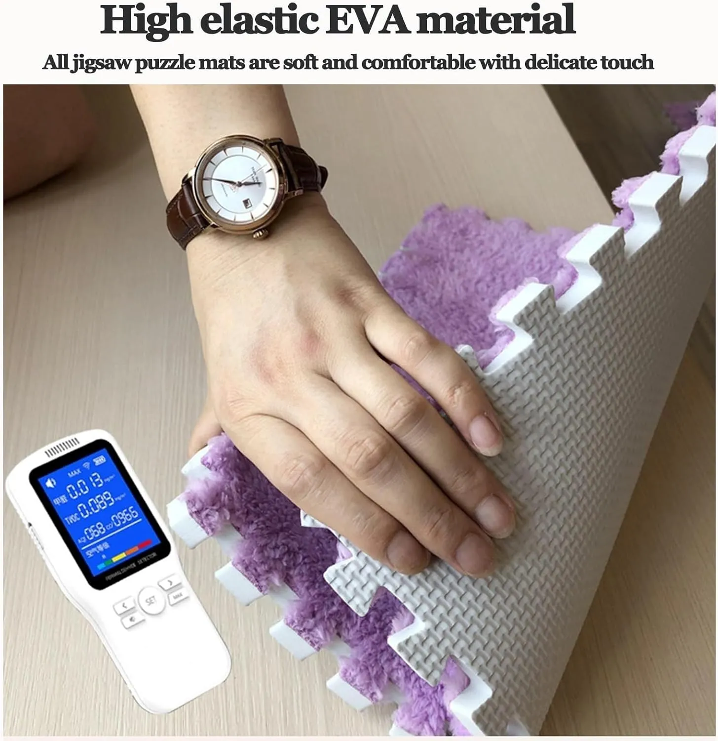 Tiles, Puzzle Mat for Floor Protection, Area Rugs with Border(Light lade Gray White) 60 PCS - Plush Foam Floor Mats, 0.4" Thick Fluffy Square Interlocking Foam Carpet 