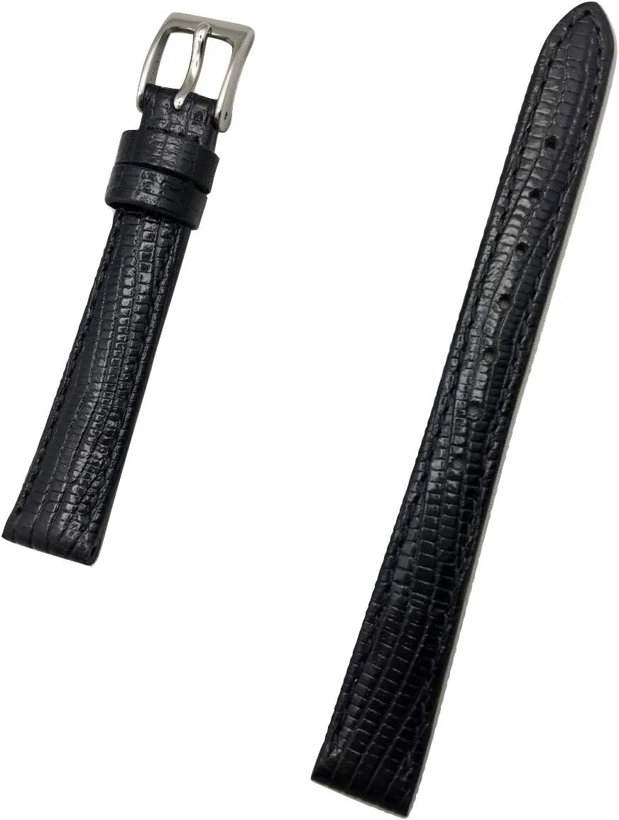 to Any Watch (Womens Standard Length) 12mm strap arise miasmic battle burn journal Black Genuine Leather Watchband | Tail Lizard Grain, Lightly Padded Replacement Watchstrap that brings New Life 
