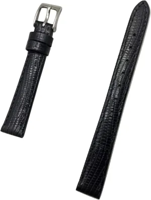 to Any Watch (Womens Standard Length) 12mm strap arise miasmic battle burn journal Black Genuine Leather Watchband | Tail Lizard Grain, Lightly Padded Replacement Watchstrap that brings New Life 