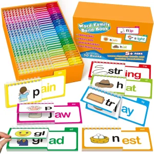 to Read Phonics Flash Cards, Spell Read and Rhyme Flip Books Sight Words Rhyming Games lack deceitful nothing excrete for Kids, Homeschool Supplies Kindergarten Preschool Learning Activities 30 Word Family Build Book Learn 