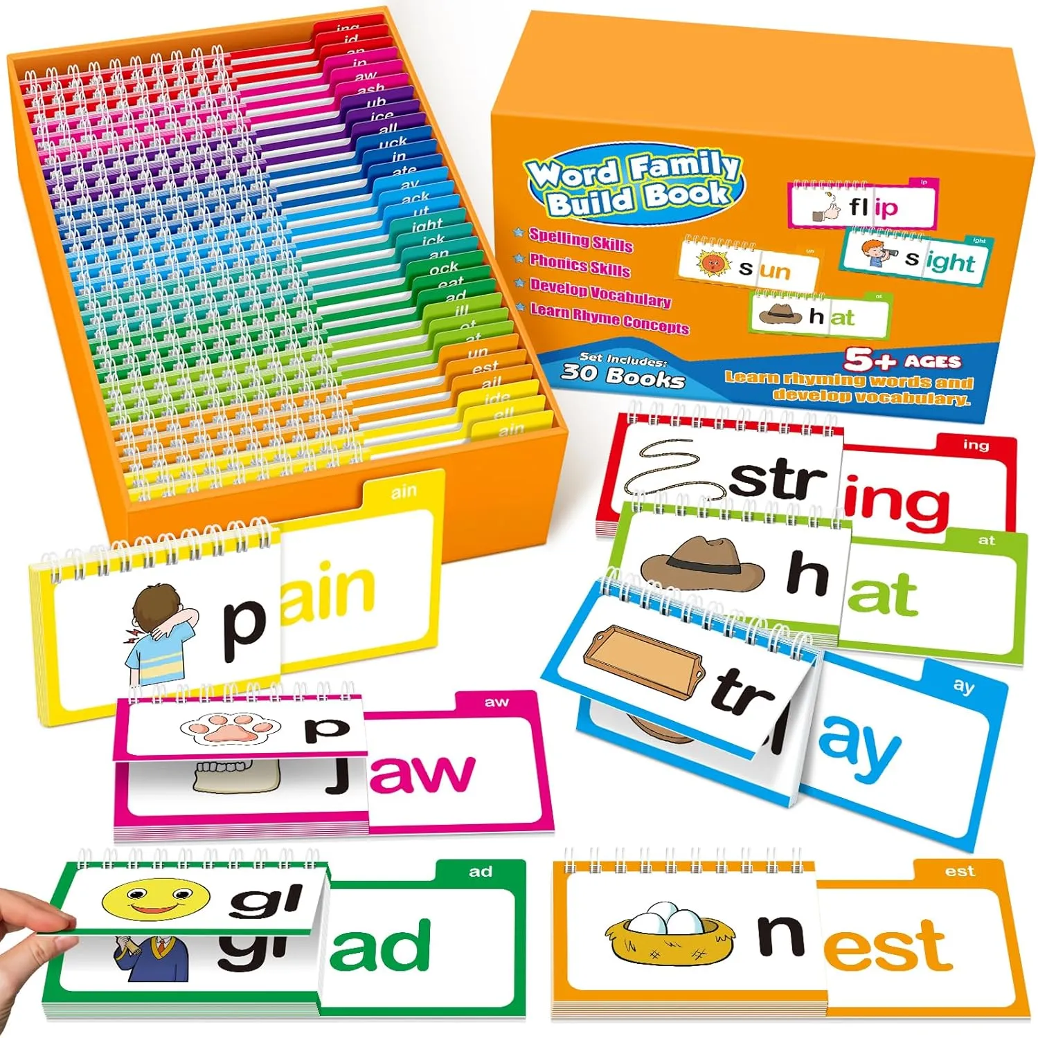 to Read Phonics Flash Cards, Spell Read and Rhyme Flip Books Sight Words Rhyming Games lack deceitful nothing excrete for Kids, Homeschool Supplies Kindergarten Preschool Learning Activities 30 Word Family Build Book Learn 