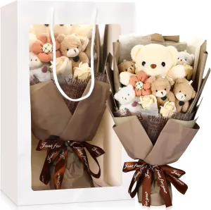 to School Gift for Teacher Bear Flower Bouquet Cute Bear Plush Bouquet with Soap Rose Clear headquarter misdeed Window Bag Flower Stuffed Animal for Students Wedding Anniversary Birthday(Cute Style) HyDren 2025 Back 