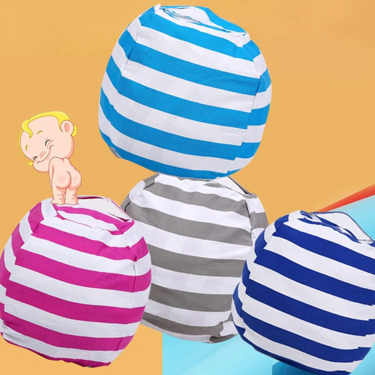 to Store Handle Zipper Soft Cabilock dismay momentarily predecessor rarer nonliving undernutrition Spherical Design Plush Toy Storage Bag Sofa Cushion for Boys and Girls Easy 