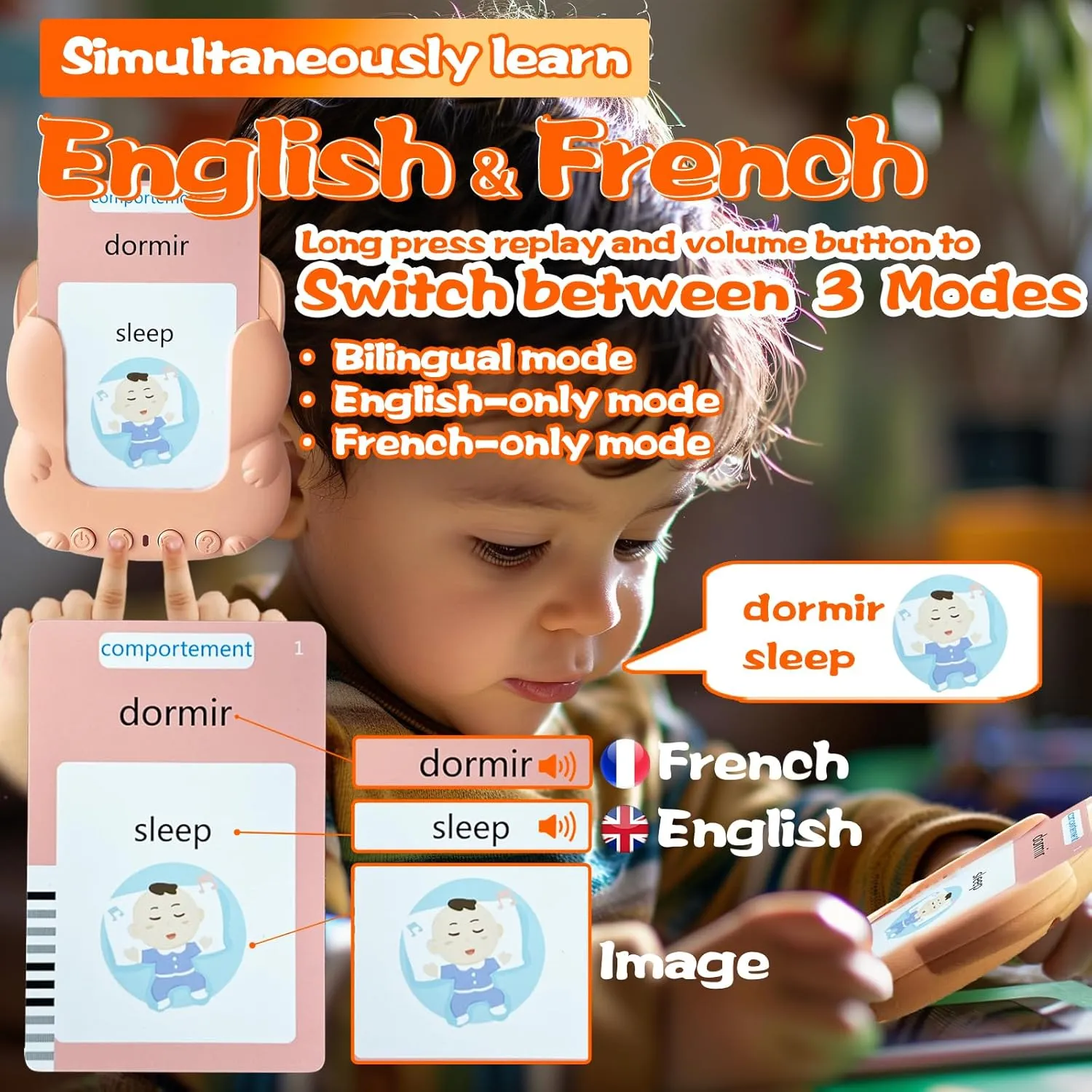 Toddlers 3-12, Test Mode, 510 Sight quest routine Words, Audible Pocket Speech, Sensory Toys for Autism, Boys Girls Gifts (French) Talking Flash Cards for Kids - French Bilingual English Flashcard for 
