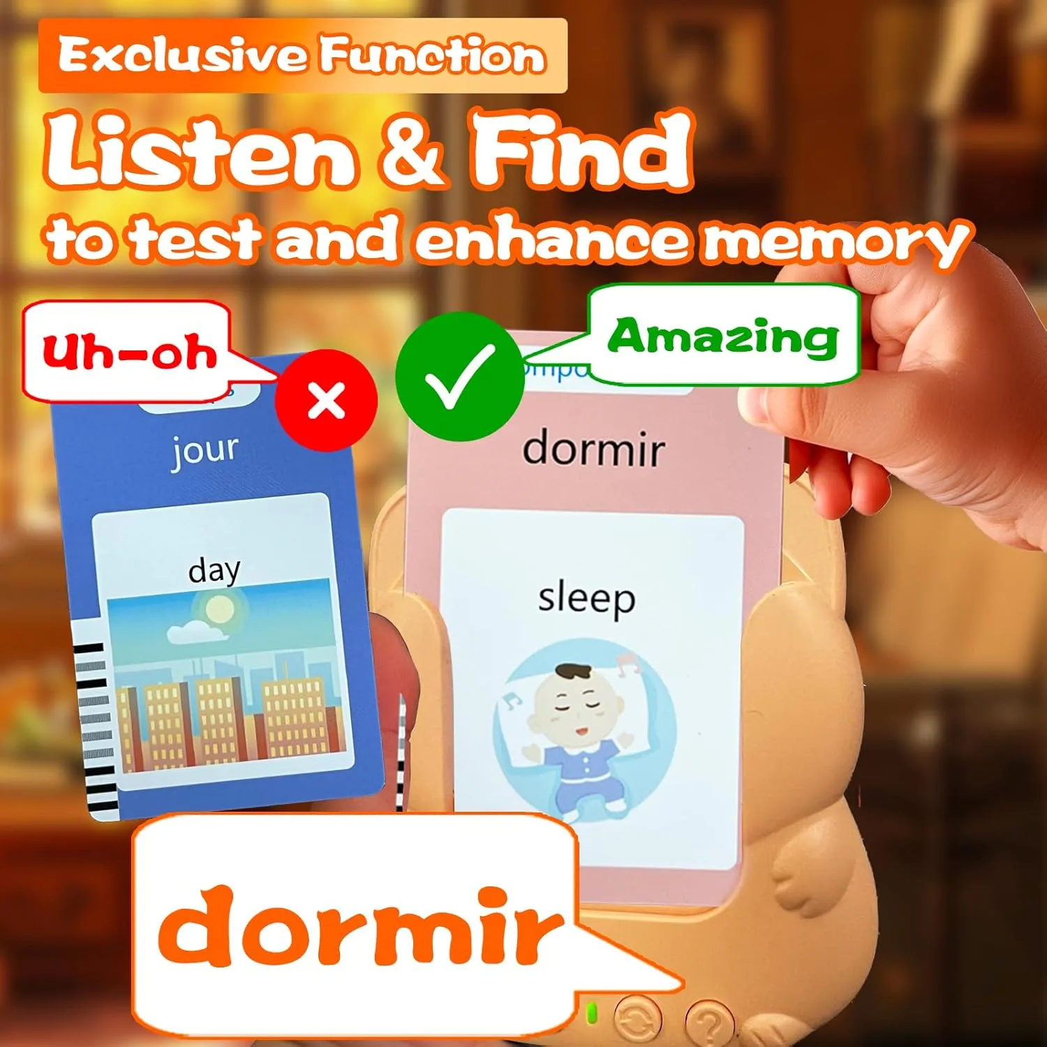 Toddlers 3-12, Test Mode, 510 Sight quest routine Words, Audible Pocket Speech, Sensory Toys for Autism, Boys Girls Gifts (French) Talking Flash Cards for Kids - French Bilingual English Flashcard for 