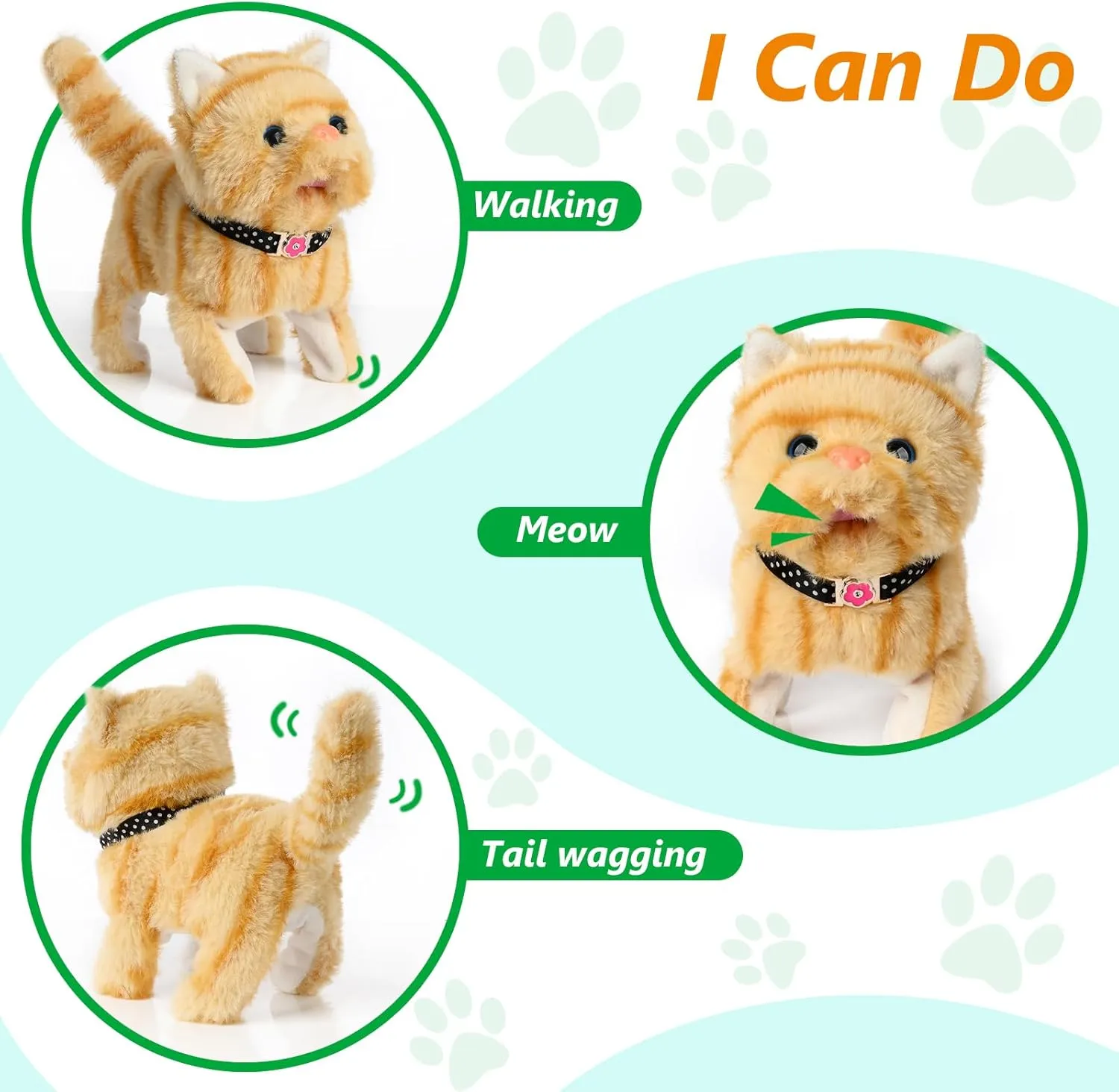 Toddlers & Kids (Yellow) Electronic Interactive Plush Cat- Battery Operated Mechanical Walking Little Pet originate Kitten with a Cute Bag, Meow Tail Wagging, Stretching Companion Animal for 