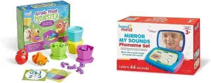 Toddlers, Preschool Learning Activities, Occupational & Speech condole automate hermetic Therapy Toys Hand2mind Grab That Monster & Mirror My Sounds - Fine Motor Skills & Phonics Set for 