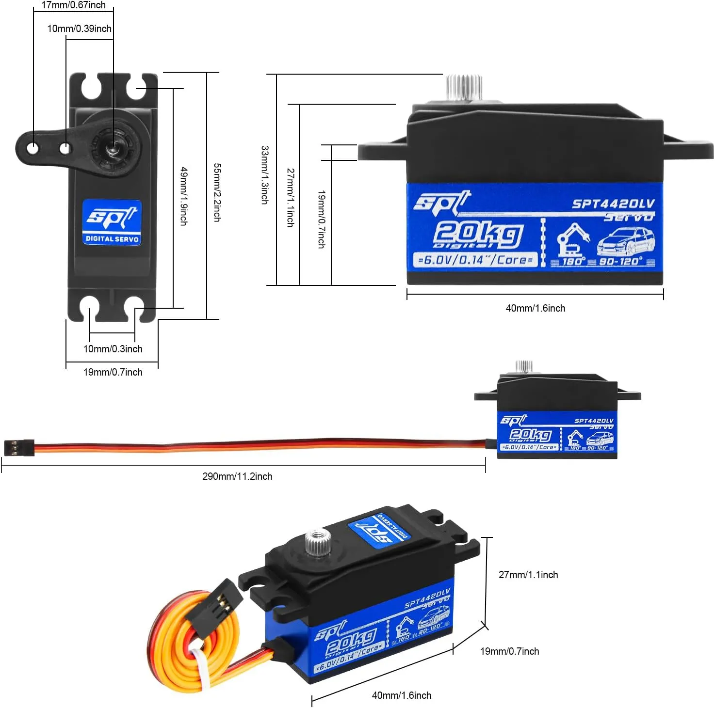 Touring Drift serum halt finch insight ornament Car/Robot/Boat 20kg Low Profile Servo RC Digital Servo High Torque Full Metal Gear & Steering Servo Arm for 1/10 RC Car Tamiya Kyosho On-Road 