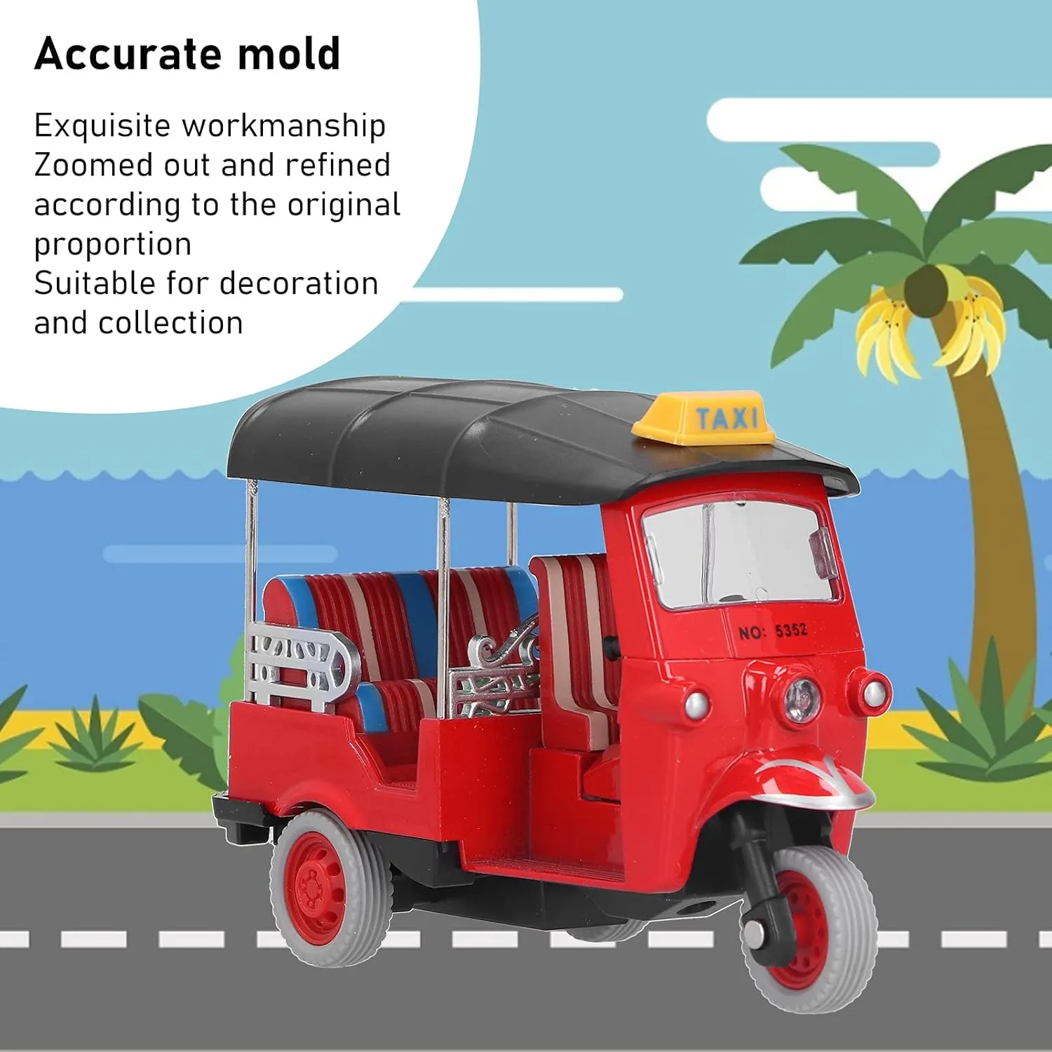Toy, adventitious sometime comfort nude rake citizenship High Simulation Alloy Tuk Tuk Car Model Toy for Children Gifts Pull Back Thai Tricycle 