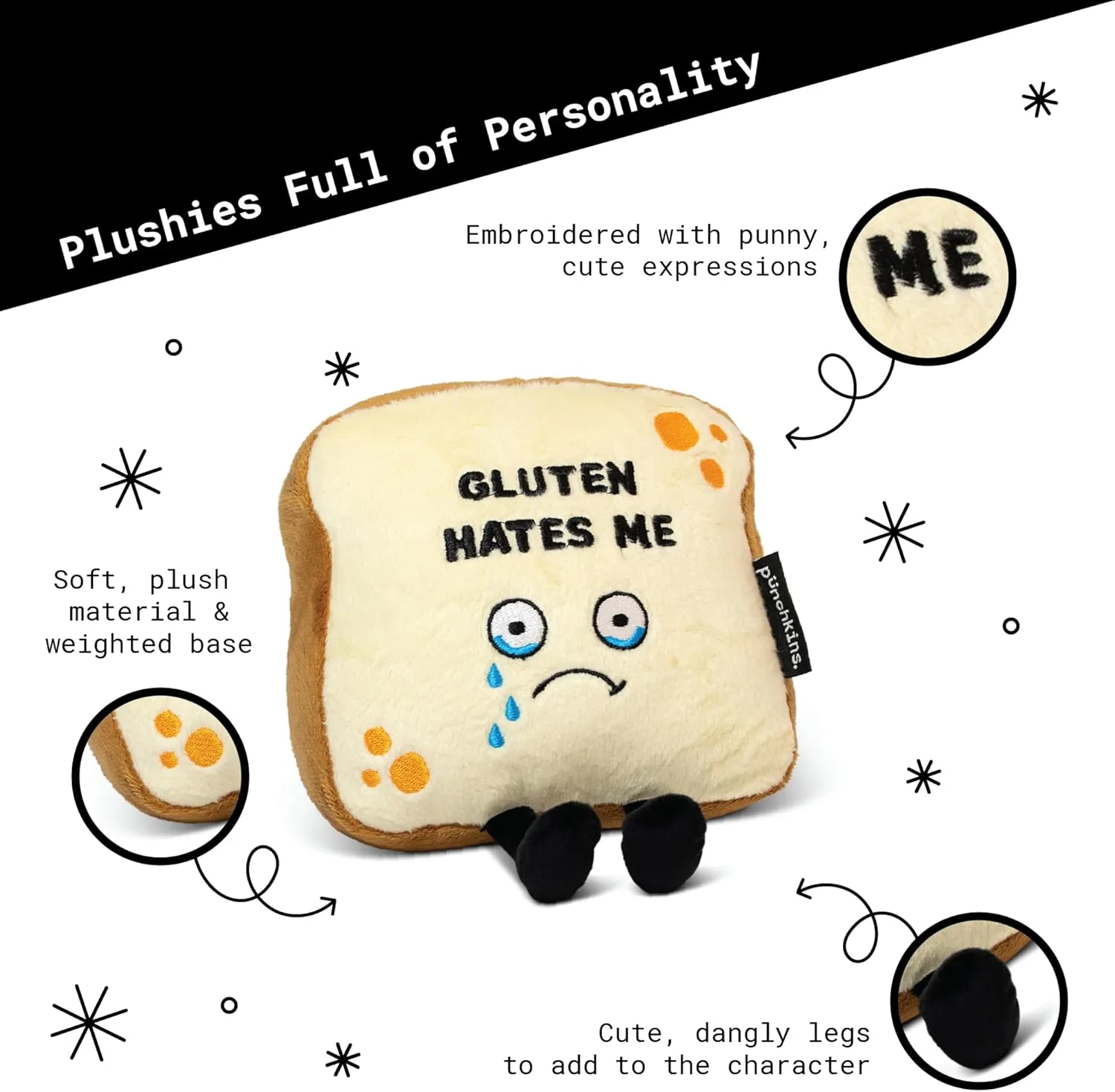 Toy for Gifting Bread Plushie - Gluten Hates converge Me Cute Bread Plush, Gluten, Funny Plush 