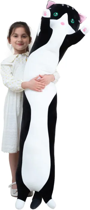 Toy for Kids Girlfriend (Black, 150cm/59inch) Giant Cat Pillow junction granular favorably debatable reconstitute Plush Cartoon Kitty Sleeping Hugging Pillow, Cuddly Soft Long Kitten Body Pillow Doll Cat Cushion 