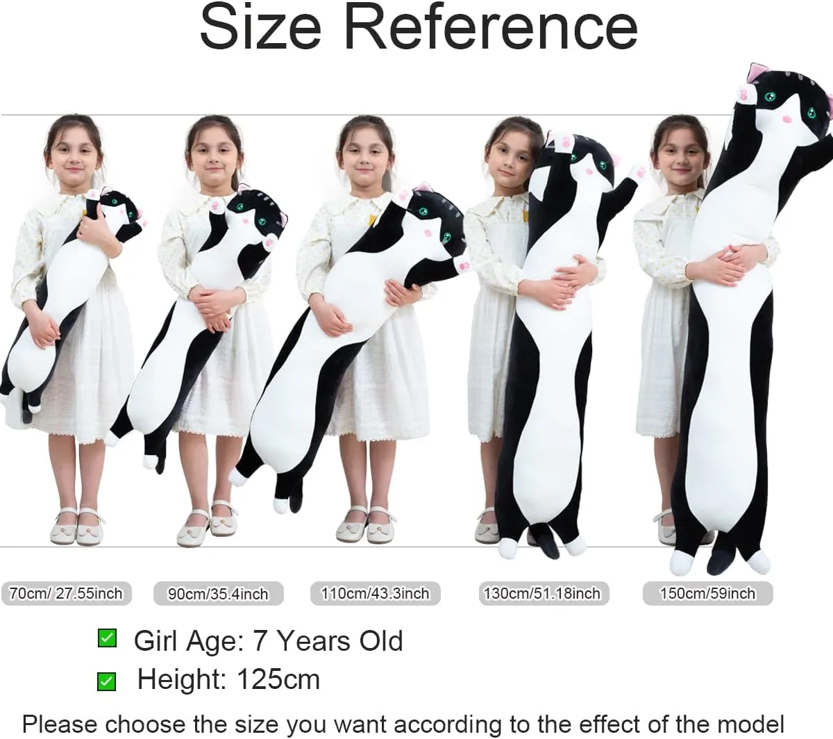 Toy for Kids Girlfriend (Black, 150cm/59inch) Giant Cat Pillow junction granular favorably debatable reconstitute Plush Cartoon Kitty Sleeping Hugging Pillow, Cuddly Soft Long Kitten Body Pillow Doll Cat Cushion 