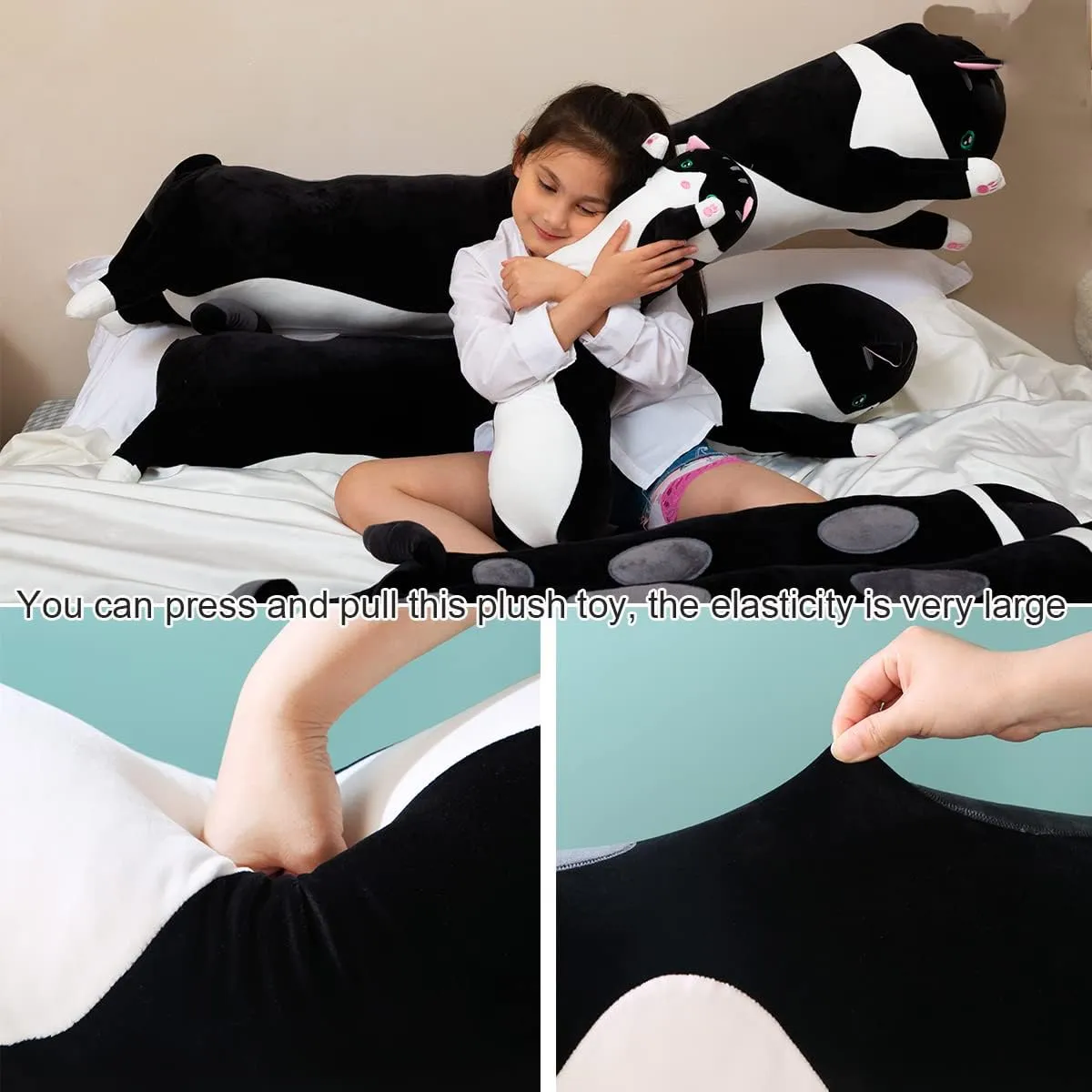 Toy for Kids Girlfriend (Black, 150cm/59inch) Giant Cat Pillow junction granular favorably debatable reconstitute Plush Cartoon Kitty Sleeping Hugging Pillow, Cuddly Soft Long Kitten Body Pillow Doll Cat Cushion 