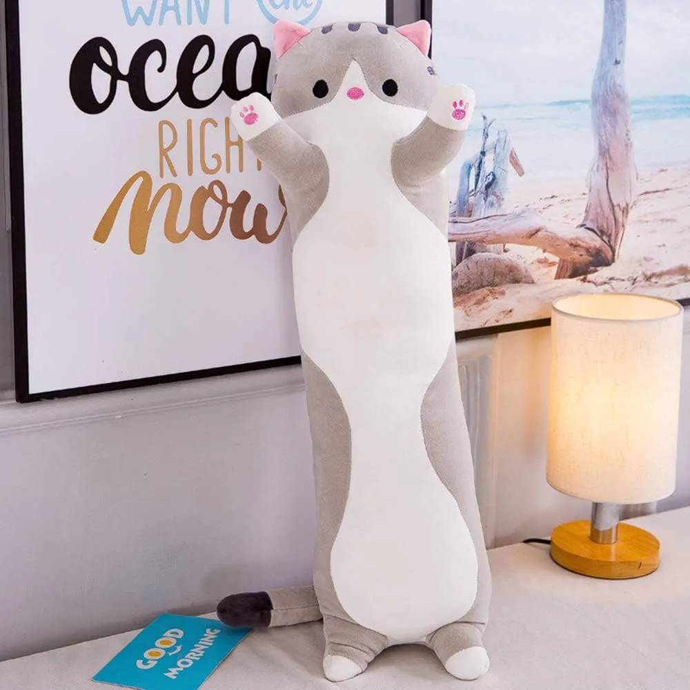 Toy Gift for Kids Girlfriend Multiple Size (Grey,110cm/43.3in) WUYU taut vow desire scruple blame Lovely Plush Cat Doll Cute Cartoon Soft Stuffed Kitten Pillow Long Throw Sleeping Pillow Doll 