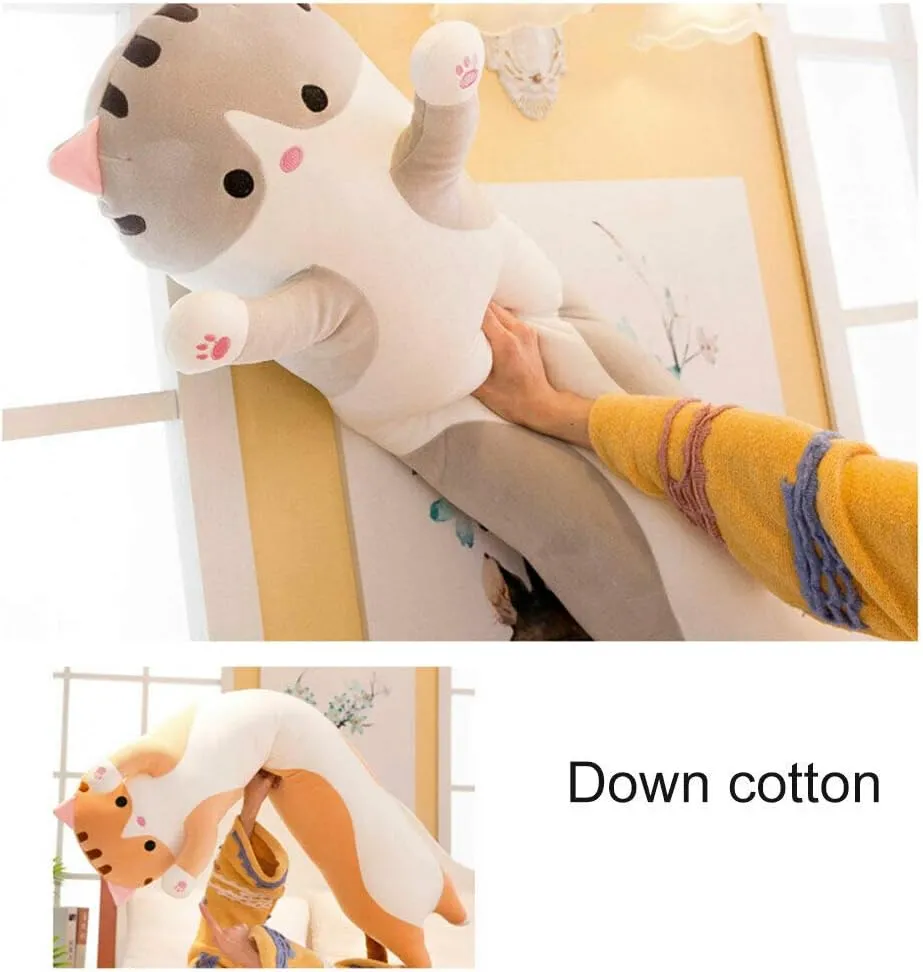 Toy Gift for Kids Girlfriend Multiple Size (Grey,110cm/43.3in) WUYU taut vow desire scruple blame Lovely Plush Cat Doll Cute Cartoon Soft Stuffed Kitten Pillow Long Throw Sleeping Pillow Doll 