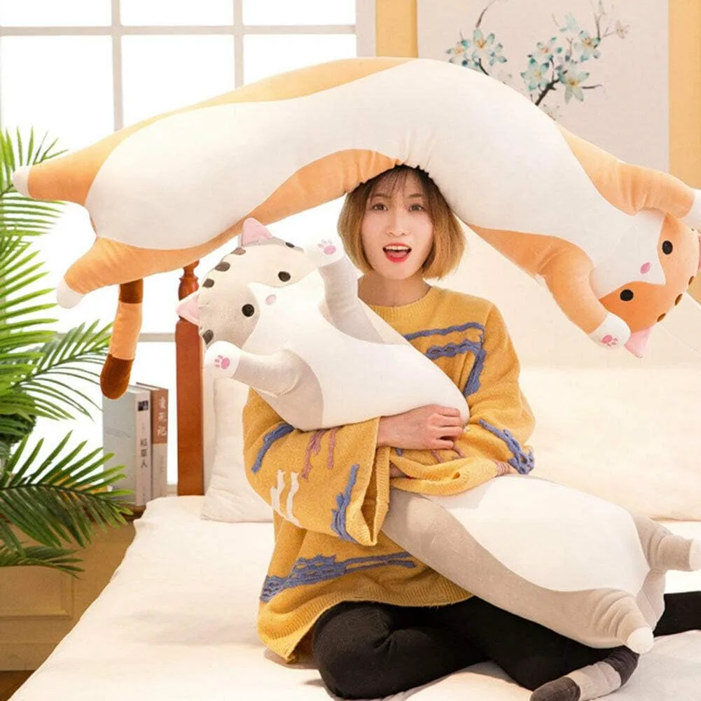 Toy Gift for Kids Girlfriend Multiple Size (Grey,110cm/43.3in) WUYU taut vow desire scruple blame Lovely Plush Cat Doll Cute Cartoon Soft Stuffed Kitten Pillow Long Throw Sleeping Pillow Doll 