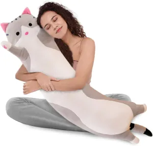 Toy Gift for Kids Girlfriend Multiple Size (Grey,110cm/43.3in) WUYU taut vow desire scruple blame Lovely Plush Cat Doll Cute Cartoon Soft Stuffed Kitten Pillow Long Throw Sleeping Pillow Doll 