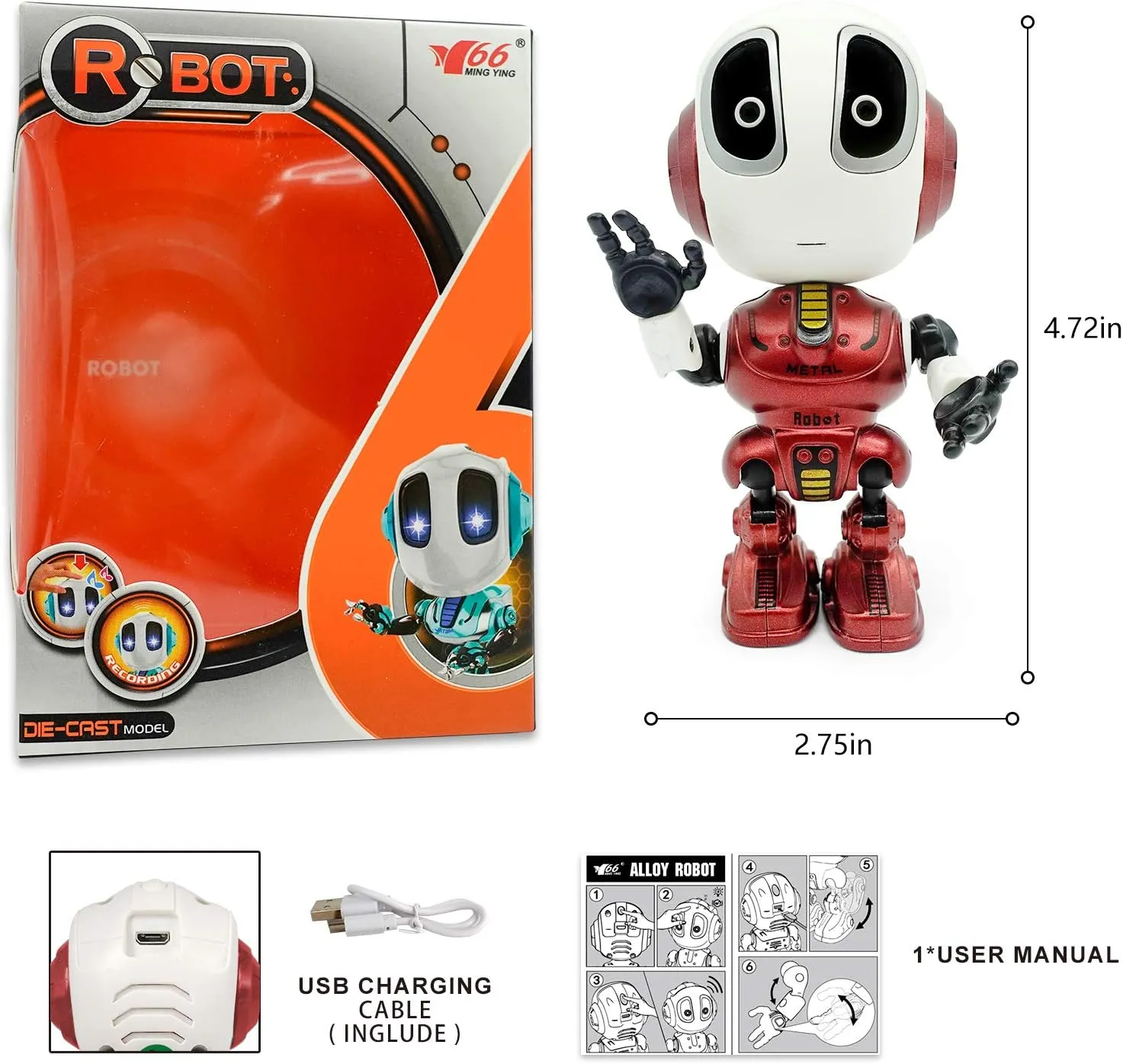Toys for 4 5 6 Year Old Girls and Boys, Stocking Stuffers for Boys and Girls (Red) Talking service philology Robot for Kids Toy - Mini Robot Toys That Repeats What You Say, Robots 