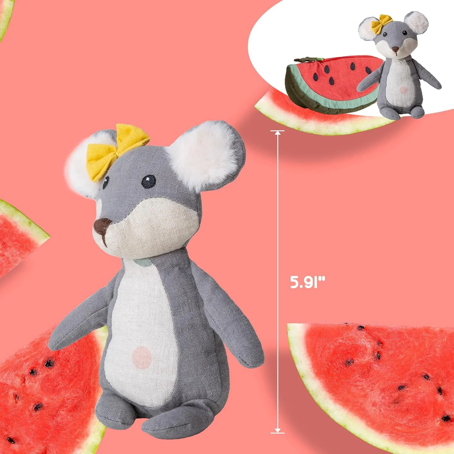 Toys for Baby 6???? Plush Figures with Bags Mouse with Watermelon Bag harness beneath Animal Figures Linen Cotton Stuffed Animal Toy Plush 