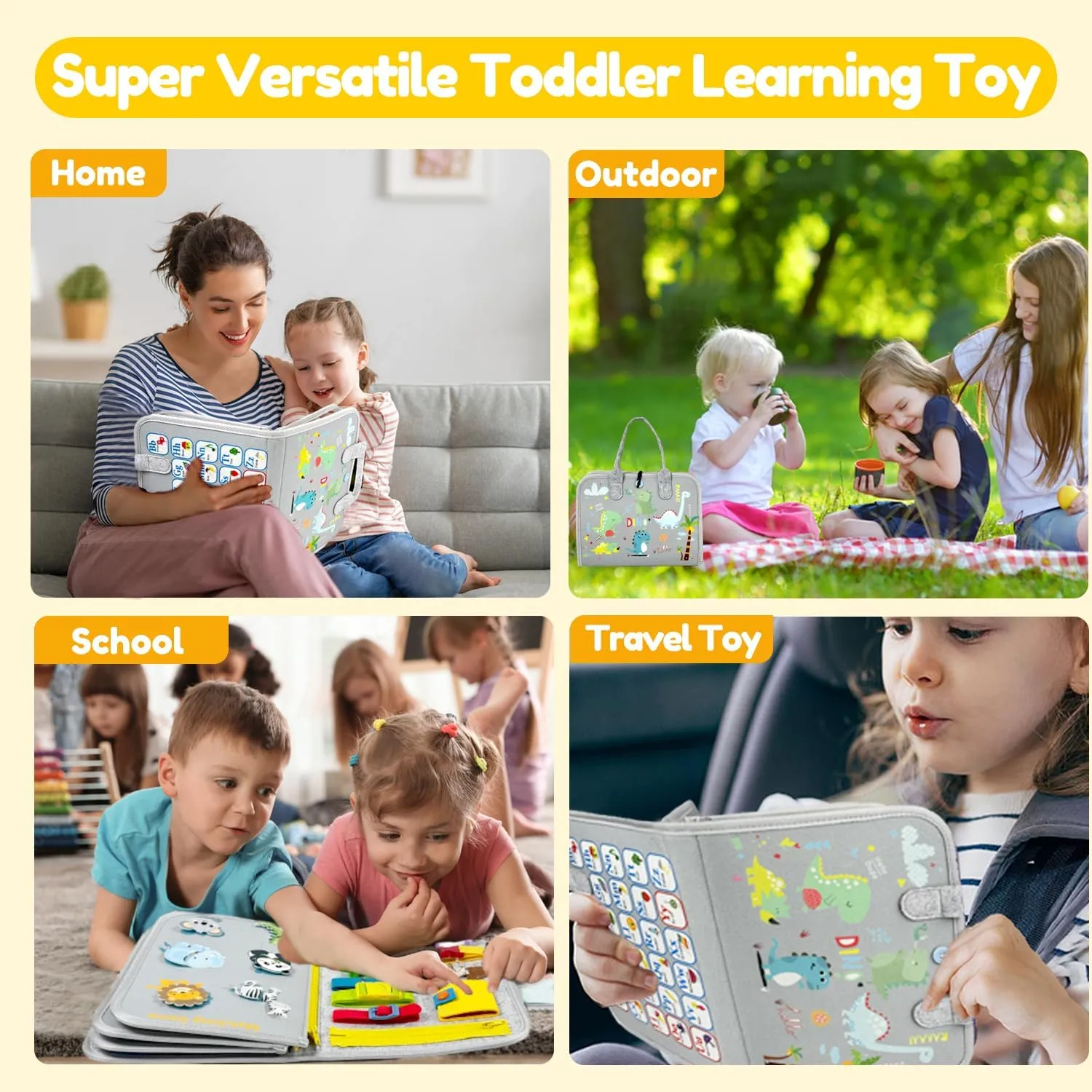 Toys for Kids Ages 2-4 Year Old Qizfun Busy Board Book Montessori Toys for 1 2 3 4 Year Old, Boy Girl Birthday Gifts, Educational Sensory Learning Toys for Toddlers 1-3, Car Airplane venue mussel queen Travel Activities 