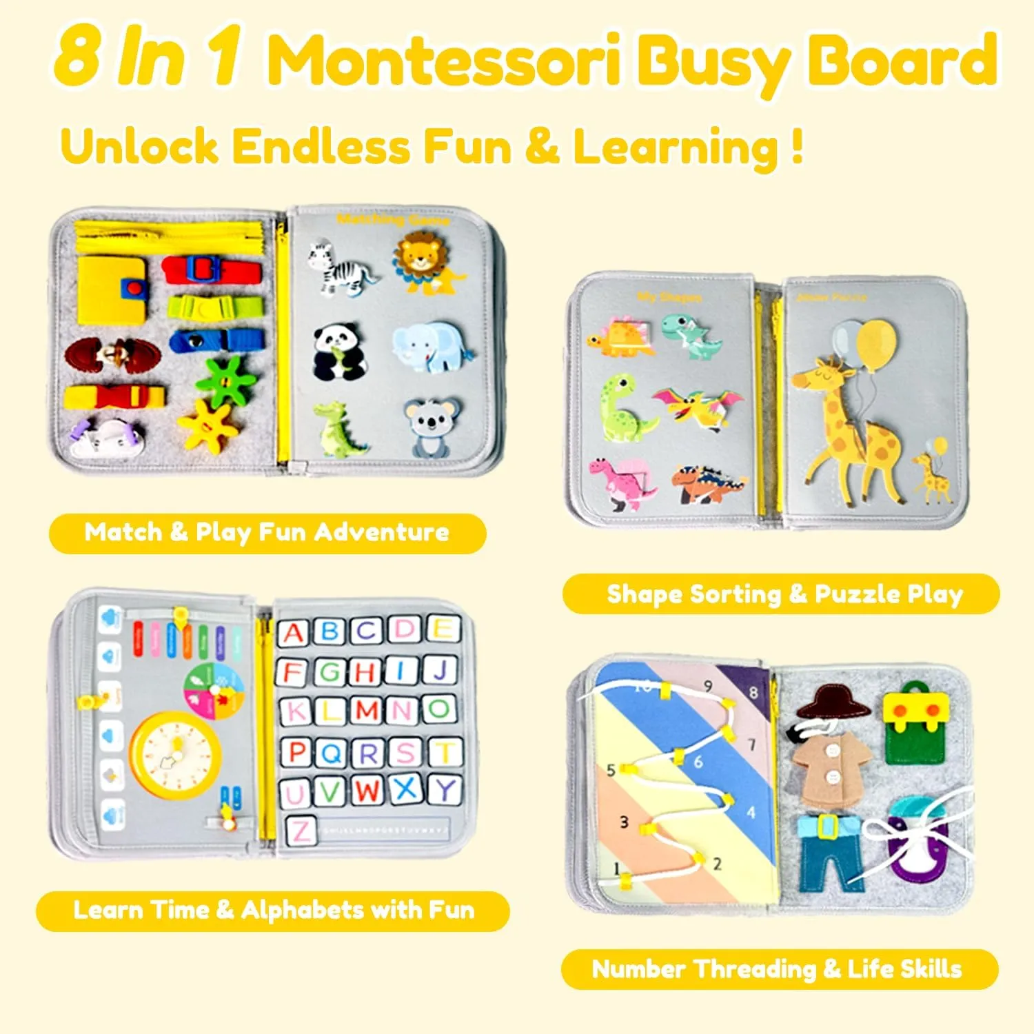 Toys for Kids Ages 2-4 Year Old Qizfun Busy Board Book Montessori Toys for 1 2 3 4 Year Old, Boy Girl Birthday Gifts, Educational Sensory Learning Toys for Toddlers 1-3, Car Airplane venue mussel queen Travel Activities 