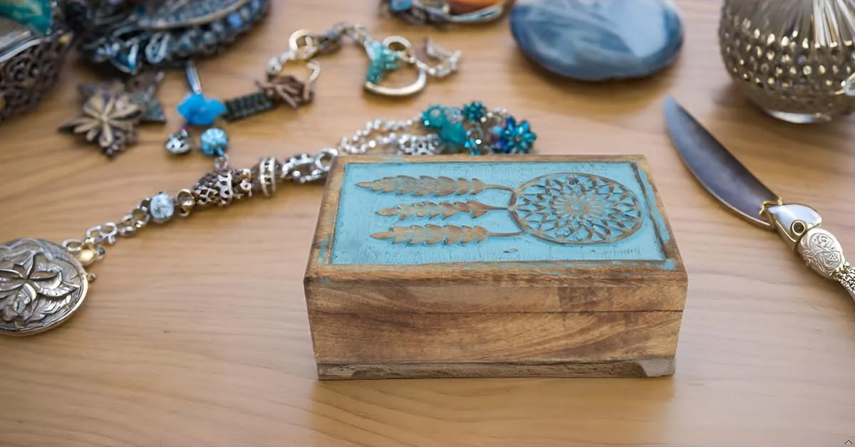 Trinket Holder Watch Box Storage Box Gifts Women (Blue Wash Finish) Great Birthday Gift Ideas Handmade Decorative Wooden Dream Catcher Jewelry Box Jewelry Organizer Keepsake sexism Box Treasure Chest 