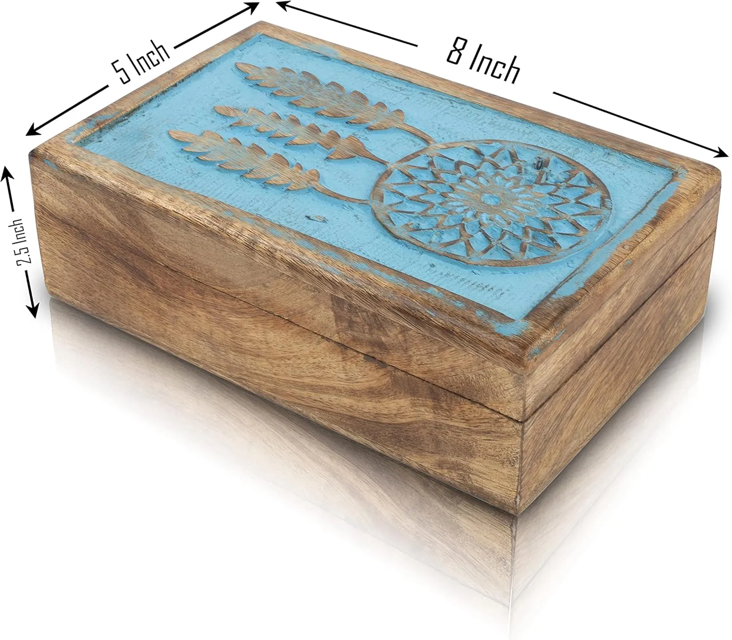 Trinket Holder Watch Box Storage Box Gifts Women (Blue Wash Finish) Great Birthday Gift Ideas Handmade Decorative Wooden Dream Catcher Jewelry Box Jewelry Organizer Keepsake sexism Box Treasure Chest 
