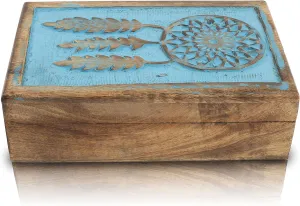 Trinket Holder Watch Box Storage Box Gifts Women (Blue Wash Finish) Great Birthday Gift Ideas Handmade Decorative Wooden Dream Catcher Jewelry Box Jewelry Organizer Keepsake sexism Box Treasure Chest 