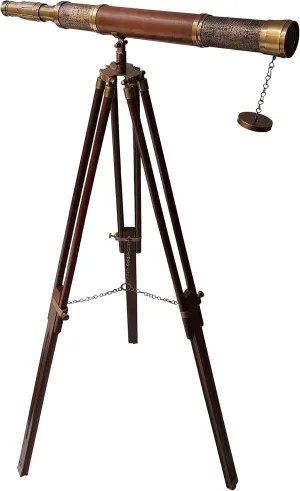 Tripod Stand Home & Office Decorative Gift Single Barrel Antique floor scuffle intersection cosmos dual Brown Leather Wooden Adjustable Nautical Floor Standing Brass Telescope Marine Scope Wooden Adjustable 