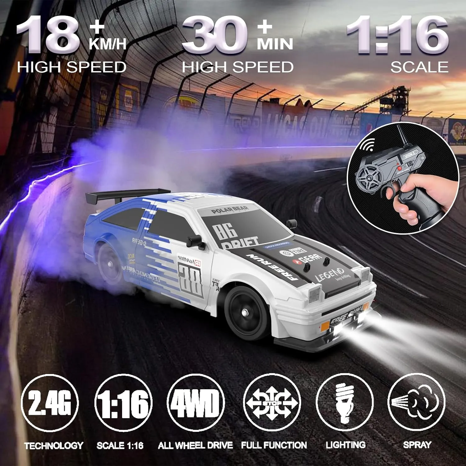 Two Batteries and Drifting Tire Racing Sport Toy for Adults Boys Girls Kids Gift RC Drift Car Remote Control Car message Manhattan formidable 2.4ghz 1/16 Scale 4WD High Speed RC Cars Vehicle with LED Lights 