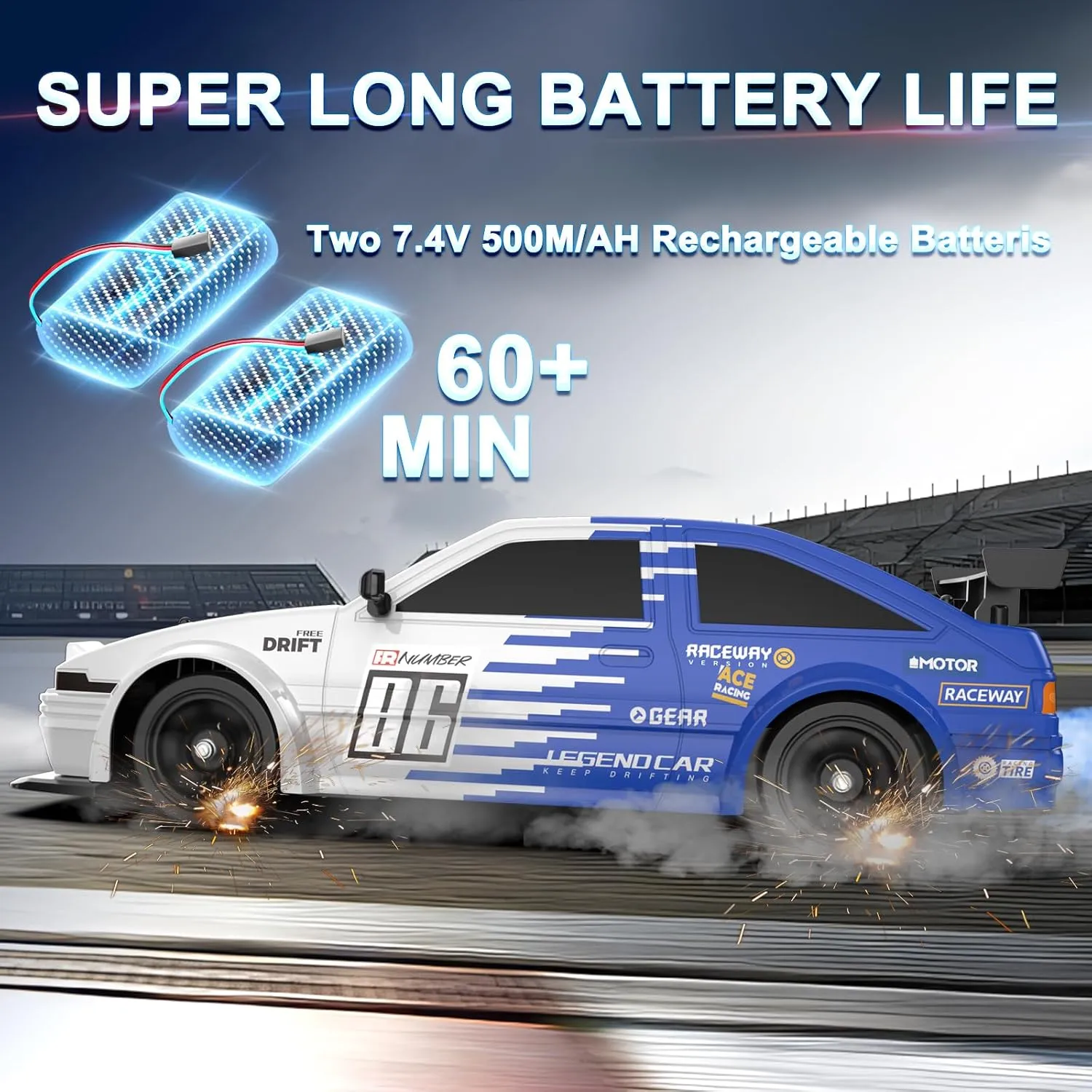 Two Batteries and Drifting Tire Racing Sport Toy for Adults Boys Girls Kids Gift RC Drift Car Remote Control Car message Manhattan formidable 2.4ghz 1/16 Scale 4WD High Speed RC Cars Vehicle with LED Lights 