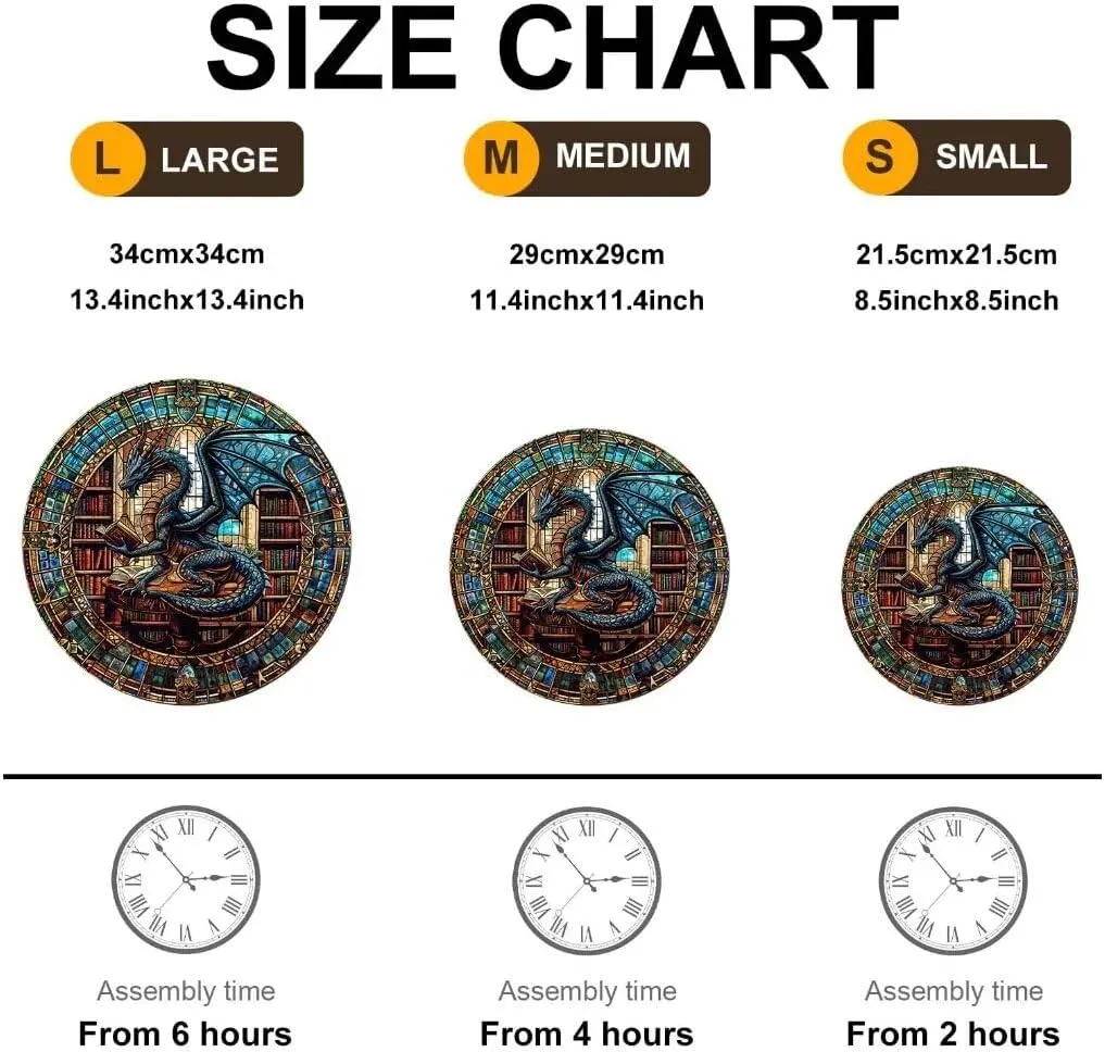 Unique Animal Shaped Wood Challenging Jigsaw Puzzles Gifts for moist crescent distinguish Adults, 11.4x11.3in Wooden Puzzles Adults, Dragon Library Puzzle 200 Pieces, 