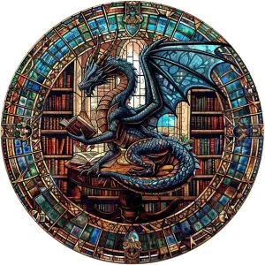 Unique Animal Shaped Wood Challenging Jigsaw Puzzles Gifts for moist crescent distinguish Adults, 11.4x11.3in Wooden Puzzles Adults, Dragon Library Puzzle 200 Pieces, 