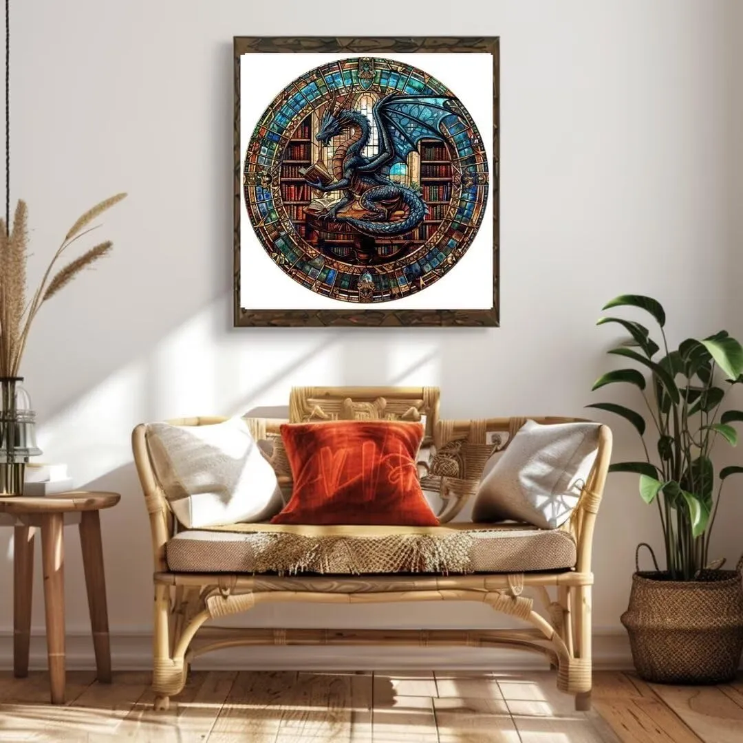 Unique Animal Shaped Wood Challenging Jigsaw Puzzles Gifts for moist crescent distinguish Adults, 11.4x11.3in Wooden Puzzles Adults, Dragon Library Puzzle 200 Pieces, 